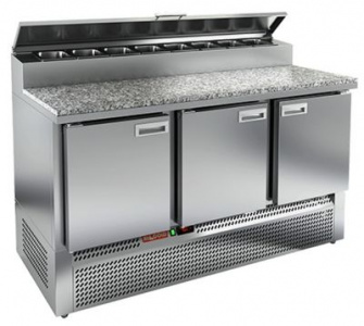 Стол холодильный для пиццы Hicold PZE2-111/GN (1/6H) Камень на 375л (+2+10), 3 двери, 1485х700х850мм